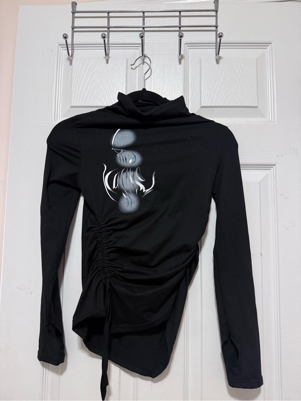 Korean Style Asymmetric Long‑Sleeve Ruched Women’s Mock Neck Top